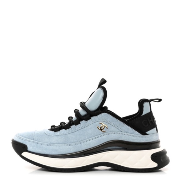 Chanel CC light blue suede trainer sneaker 40 size 10 - Picture 2 of 9
